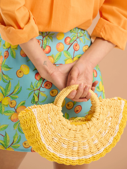 Linda Paper Straw Basket Bag in Lemon